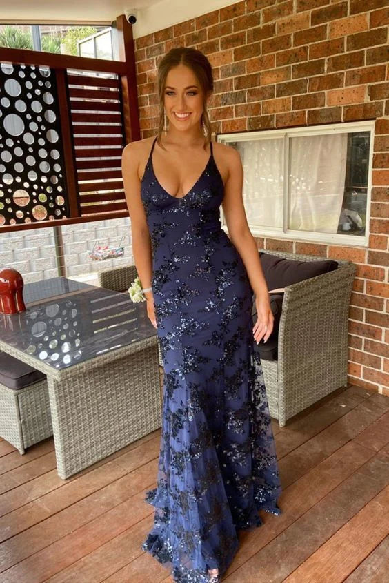 Luolandi Charming Mermaid Straps Sleeveless Lace Long Evening Dress Sexy Formal Prom Dress for Women